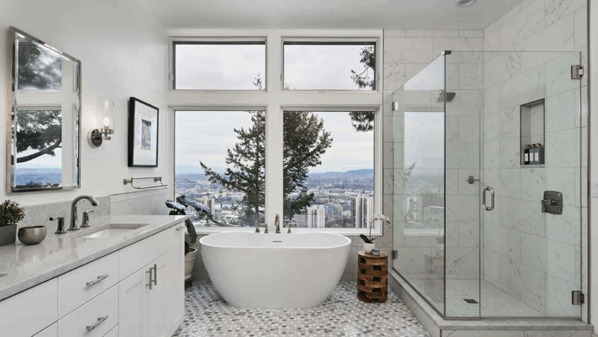 modern bathroom featuring
