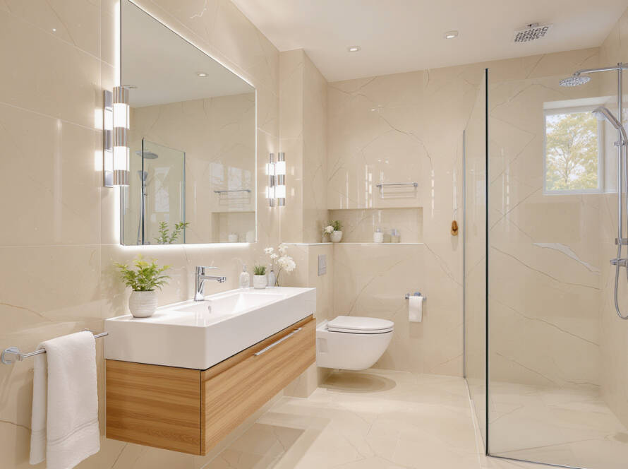 small bathroom with mirror and chrome fixtures